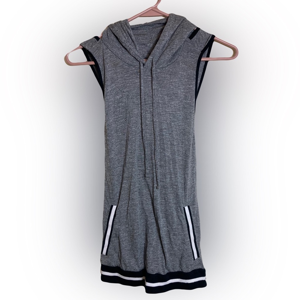 Forever 21 Gray Sleeveless Hoodie Tank Top with Black & White Trim